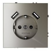 Розетка встраиваемая VOLTUM S70 с заземлением и защитными шторками 16А с USB A+A шелк