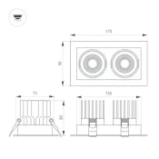 Встраиваемый светильник  24W Белый дневной 057770 MS-VORTEX-BUILT-S170x90-2x12W (WH-WH, 20 deg, 230V) IP20 поворотный прямоугольный белый