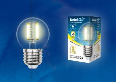 светодиодная лампа шар  G45 Белый теплый  6W UL-00002203 LED-G45-6W/WW/E27/CL GLA01TR AIR