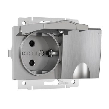 Штепсельная розетка встраиваемая двойная WERKEL 16A 250V W1172209 с/з с защит. крышками и шторками IP44 серебряный рифленый