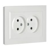 Штепсельная розетка встраиваемая двойная IEK BRITE 10А BR-R20-10-K01-F РС12-2-БрБ без з/к и шторками в сборе белый