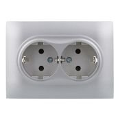 Штепсельная розетка встраиваемая двойная IEK SKANDY 16А SK-R24-16-K23-F SK-R07S с з/к с з/ш в сборе серебряный