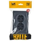 Штепсельная розетка встраиваемая двойная IEK BRITE 16А BR-R21-16-K35-F РС12-3-БрМ с з/к без з/ш в сборе маренго