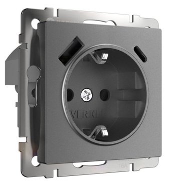 Штепсельная розетка встраиваемая WERKEL 16A 250V W1171764 с/з, шторками и USB тип A+C графит матовый