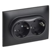 Штепсельная розетка встраиваемая двойная IEK SKANDY 16А SK-R24-16-K02-F SK-R07Bl с з/к с з/ш в сборе черный