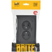 Штепсельная розетка встраиваемая двойная IEK BRITE 10А BR-R23-10-K53-F РСш12-2-БрГ без з/к с з/ш в сборе графит