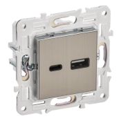 Розетка встраиваемая USB IEK SKANDY A+C 18Вт SK-U22-018-K50 SK-R13N металл никель