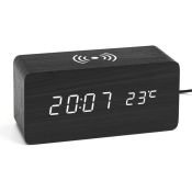 Часы - будильник электронные "Цифра-ТЗ" настольные с термометром и беспроводной зарядкой черный