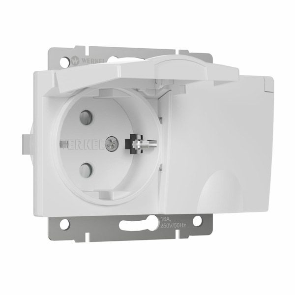 Штепсельная розетка встраиваемая двойная WERKEL 16A 250V W1172201 с/з с защит. крышками и шторками IP44 белый