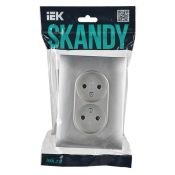 Штепсельная розетка встраиваемая двойная IEK SKANDY 10А SK-R23-10-K23-F SK-R09S без з/к с з/ш в сборе серебряный