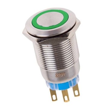 Кнопка  OFF-ON/ON-OFF 5А/250V IP67 антивандальная зеленая c фиксацией