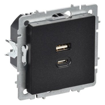 Розетка встраиваемая USB IEK BRITE A+C 45Вт BR-U22-045-K02 РЮ11-2-БрЧ черный