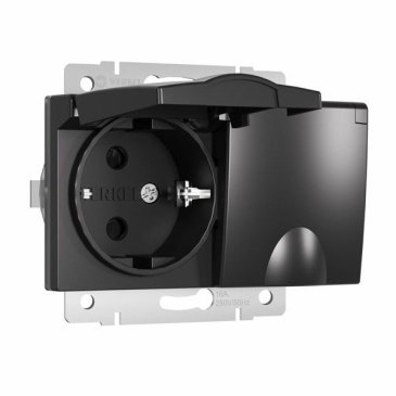 Штепсельная розетка встраиваемая двойная WERKEL 16A 250V W1172208 с/з с защит. крышками и шторками IP44 черный матовый