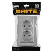 Штепсельная розетка встраиваемая двойная IEK BRITE 16А BR-R27-16-K47-F РСПл12-3-БрА с з/к без з/ш в сборе плоская алюминий