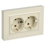 Штепсельная розетка встраиваемая двойная IEK BRITE 16А BR-R27-16-K10-F РСПл12-3-БрКр с з/к без з/ш в сборе плоская бежевый