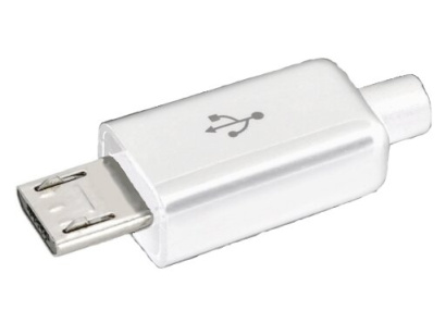 Вилка USB micro B 5P 8mm Ni/Pl на кабель белый