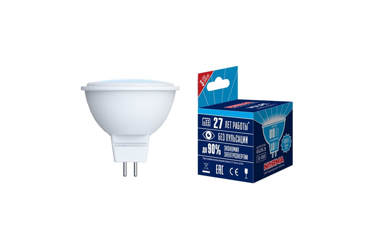 светодиодная лампа рефлектор JCDR GU5.3  Белый дневной 10W UL-00003841 LED-JCDR-10W/NW/GU5.3/NR Norma Volpe