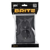 Штепсельная розетка встраиваемая двойная IEK BRITE 16А BR-R27-16-K53-F РСПл12-3-БрГ с з/к без з/ш в сборе плоская графит
