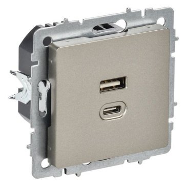 Розетка встраиваемая USB IEK BRITE A+C 45Вт BR-U22-045-K37 РЮ11-2-БрШ шампань