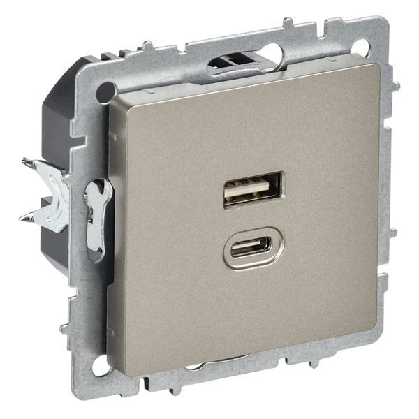 Розетка встраиваемая USB IEK BRITE A+C 45Вт BR-U22-045-K37 РЮ11-2-БрШ шампань