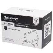 сетевой адаптер (AC-DC)  12V  3.0A 36W 00-00018646 черный корпус (5,5x2,5 mm) GoPower