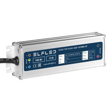 Блок питания (AC-DC) 12V 100W ELF-12100С-LP герм IP67 металл