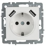 Штепсельная розетка встраиваемая IEK BRITE 16А BR-R14-16-U21-D21-K01 РЮш10-1-БрБ с з/к и шторками с USB A+A 2,1А белый