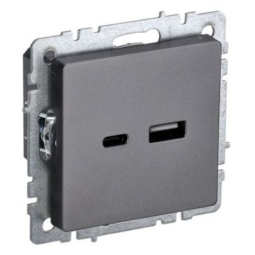Розетка встраиваемая USB IEK BRITE A+C 18Вт BR-U22-018-K46 РЮ11-1-БрС сталь