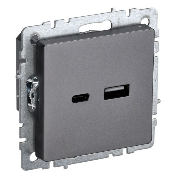 Розетка встраиваемая USB IEK BRITE A+C 18Вт BR-U22-018-K46 РЮ11-1-БрС сталь