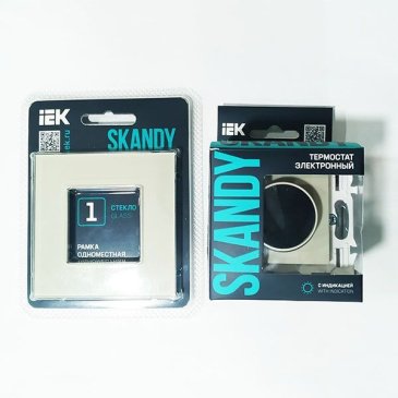 Термостат электронный с подсветкой SK-T01B бежевый SK-RT11-K10 в комплекте со стеклянной рамкой SKANDY IEK