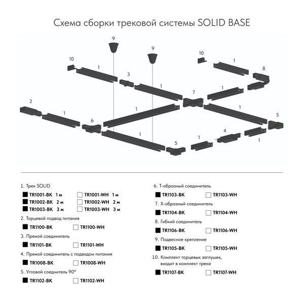 Соединитель для однофазного шинопровода SOLID X-образный TR1104-WH встраиваемый белый