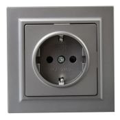 Штепсельная розетка встраиваемая IEK BRITE 16А BR-R14-16-K46-F РСР14-1-0-БрС с з/к и шторками в сборе сталь