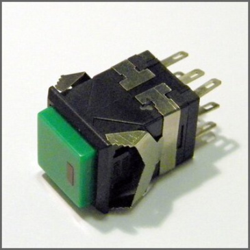 Кнопка ON-ON LED RWD-322 (KD2-21) 3A/250V 6c -чёрно-зелёная квадр. с подсветкой