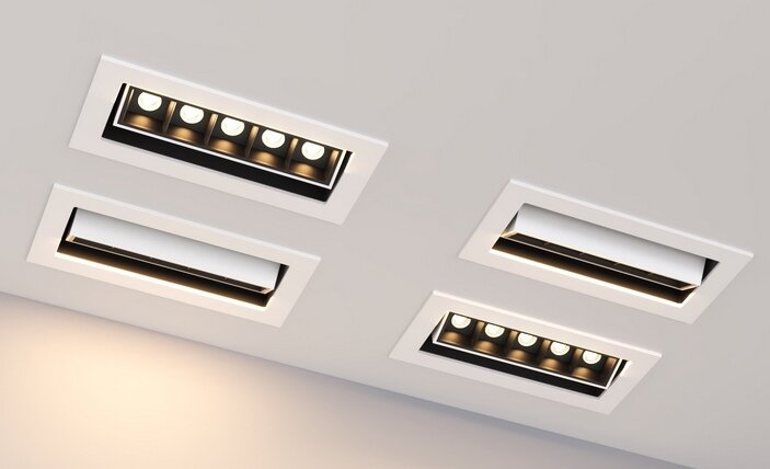 svetilnik 10w belyj teplyj vader 5 220v ip44 dim povorotnyj pryamougolnyj vstraivaemyj belyj s chernoj vstavkoj