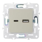 Розетка встраиваемая USB IEK SKANDY A+C 3,1А SK-U22-D31-K10 SK-R14B бежевый