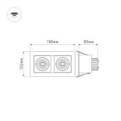 Встраиваемый светильник  18W Белый дневной 024129 CL-KARDAN-S180x102-2x9W 220V IP20 поворотный прямоугольный белый с черной вставкой