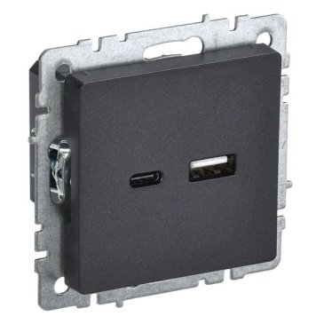 Розетка встраиваемая USB IEK BRITE A+C 18Вт BR-U22-018-K02 РЮ11-1-БрЧ черный