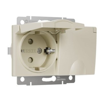 Штепсельная розетка встраиваемая двойная WERKEL 16A 250V W1172203 с/з с защит. крышками и шторками IP44 слоновая кость