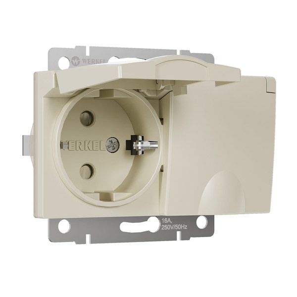 Штепсельная розетка встраиваемая двойная WERKEL 16A 250V W1172203 с/з с защит. крышками и шторками IP44 слоновая кость