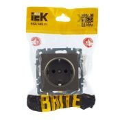 Штепсельная розетка встраиваемая IEK BRITE 16А BR-R14-16-K37 РС14-1-0-БрШ с з/к и шторками шампань