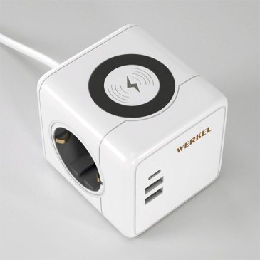 разветвитель -тройник WERKEL W6513501 16А с/з+ 3 USB + беспроводная зарядка белый