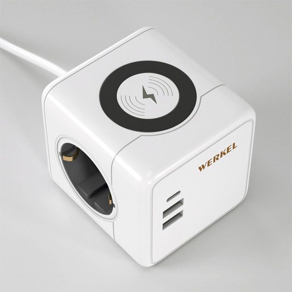 разветвитель -тройник WERKEL W6513501 16А с/з+ 3 USB + беспроводная зарядка белый