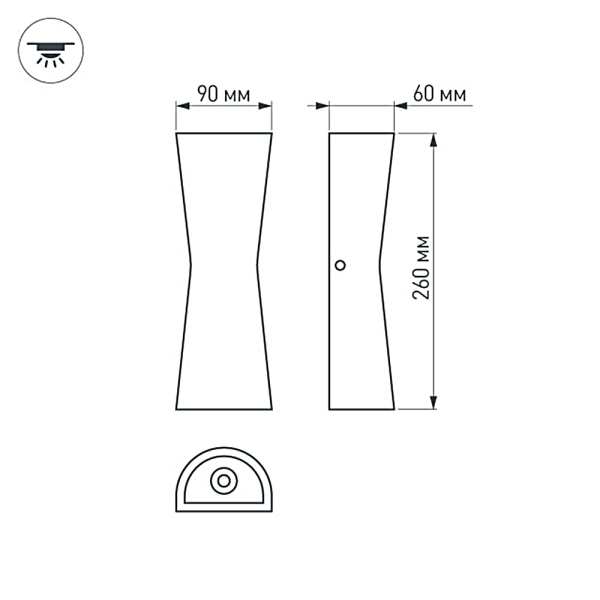 светильник  12W Белый дневной 022563 LGD-Wall-Tub-J2B-12W  220V IP54 двухсторонний фигурный накладной черный