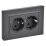 Штепсельная розетка встраиваемая двойная IEK BRITE 16А BR-R27-16-K53-F РСПл12-3-БрГ с з/к без з/ш в сборе плоская графит