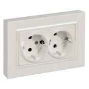 Штепсельная розетка встраиваемая двойная IEK BRITE 16А BR-R28-16-K36-F РСшПл12-3-БрЖ с з/к и шторками в сборе плоская жемчуг