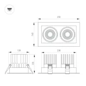 Встраиваемый светильник  60W Белый дневной 042370 MS-VORTEX-BUILT-S250x140-2x30W (WH-WH, 50 deg, 230V) IP20 поворотный прямоугольный белый