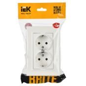 Штепсельная розетка встраиваемая двойная IEK BRITE 16А BR-R24-16-K01-F РСш12-3-БрБ с з/к и шторками в сборе белый