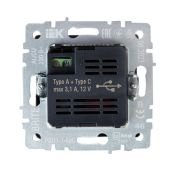 Розетка встраиваемая USB IEK BRITE A+C 18Вт BR-U22-018-K46 РЮ11-1-БрС сталь