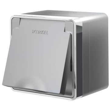 Штепсельная розетка накладная WERKEL GALLANT 16A 250V a052775 / W5071206  с/з и шторками серебряный