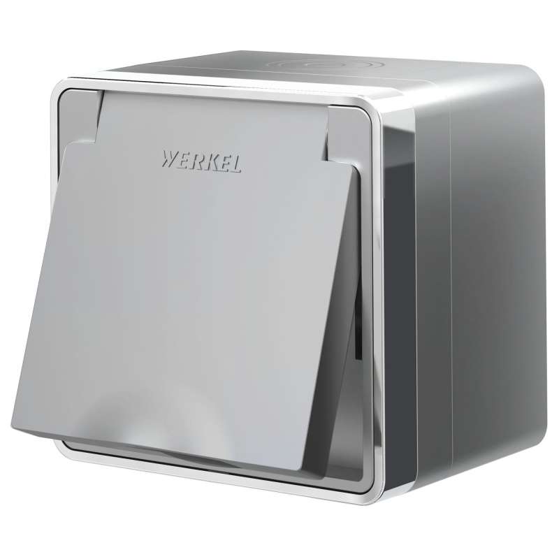 Штепсельная розетка накладная WERKEL GALLANT 16A 250V a052775 / W5071206  с/з и шторками серебряный